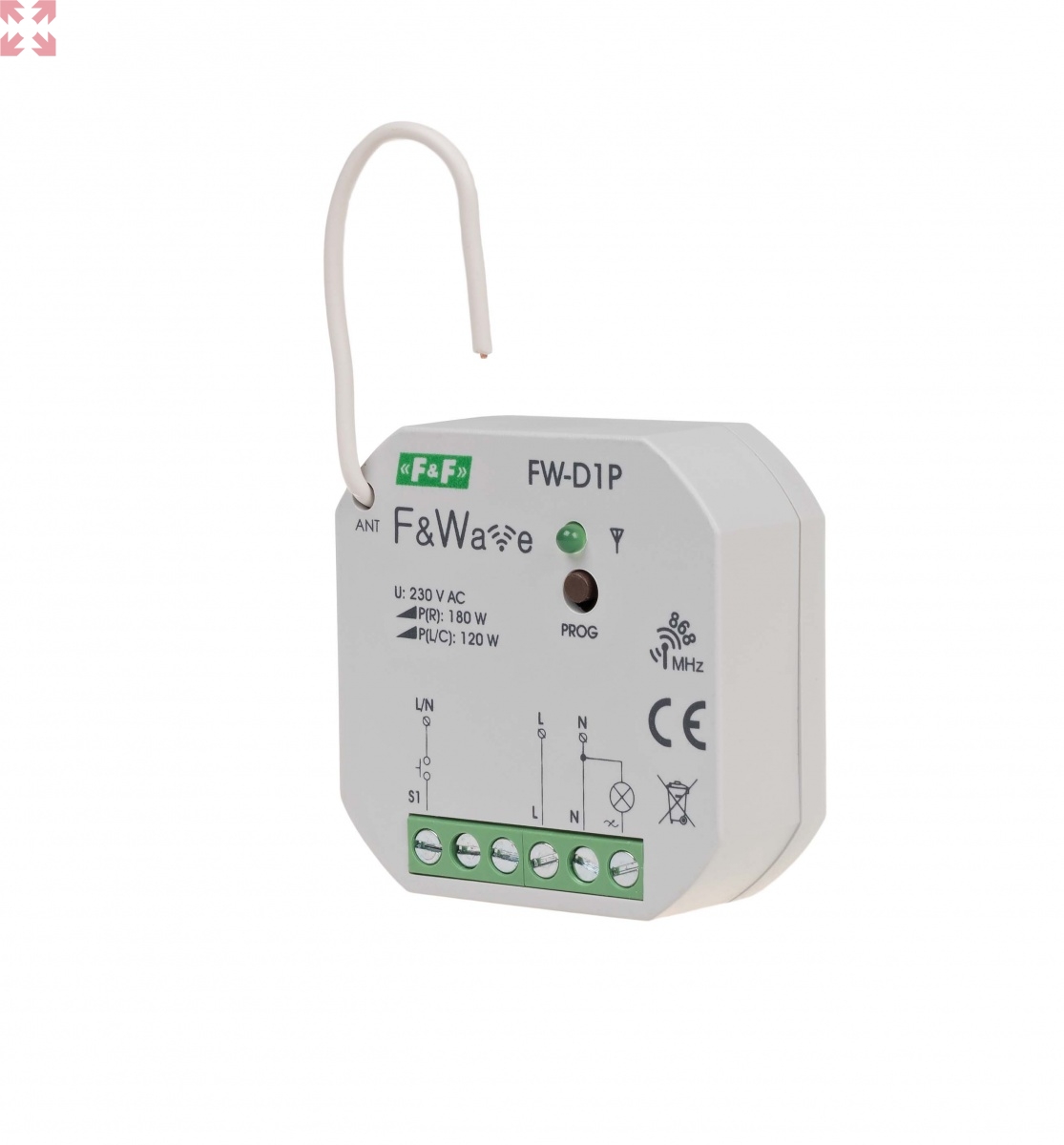 картинка Диммер одноканальный FW-D1P, для всех типов ламп, soft start, локальное и удаленное управление, до 8 радио передатчиков, установка в монтажную коробку Ø60мм от магазина 100ампер