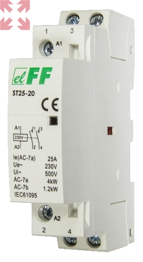картинка Модульный контактор ST25-20/24, 25А, 2NO контакт, управление 24V AC, размер 1 модуль от магазина 100ампер