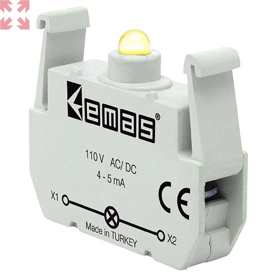 картинка Блок-контакт BS для кнопки серии B с желтым светодиодом (100-230V AC) от магазина 100ампер
