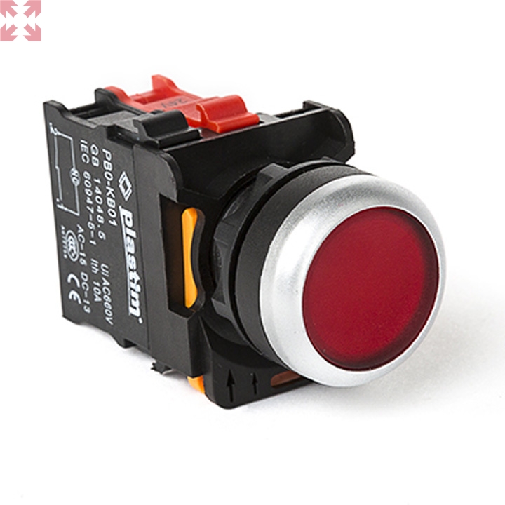 картинка Plastim, Кнопка управления с подсветкой, 1NO, AC/DC 24 В.(Красный), PB0-AW34B5 от магазина 100ампер