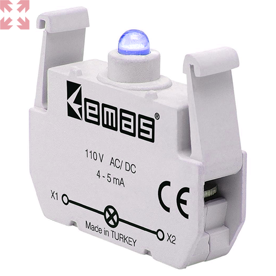 картинка Блок-контакт BM для кнопки серии B с синим светодиодом (100-230V AC) от магазина 100ампер