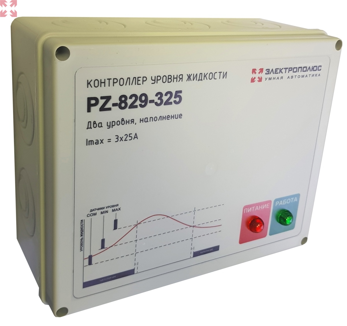 картинка Трехфазный контроллер уровня жидкости PZ-829-325, двухуровневый, до 25А от магазина 100ампер