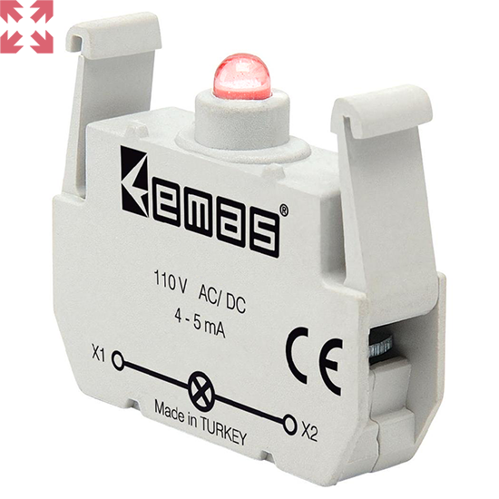 картинка Блок-контакт CB6 для кнопки серии CP с красным светодиодом (12-30V AC/DC) от магазина 100ампер