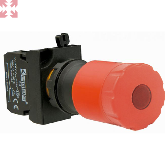 картинка Кнопка аварийная CP200ES30 с подсветкой, с фиксацией и возр.поворотом (1НЗ) от магазина 100ампер
