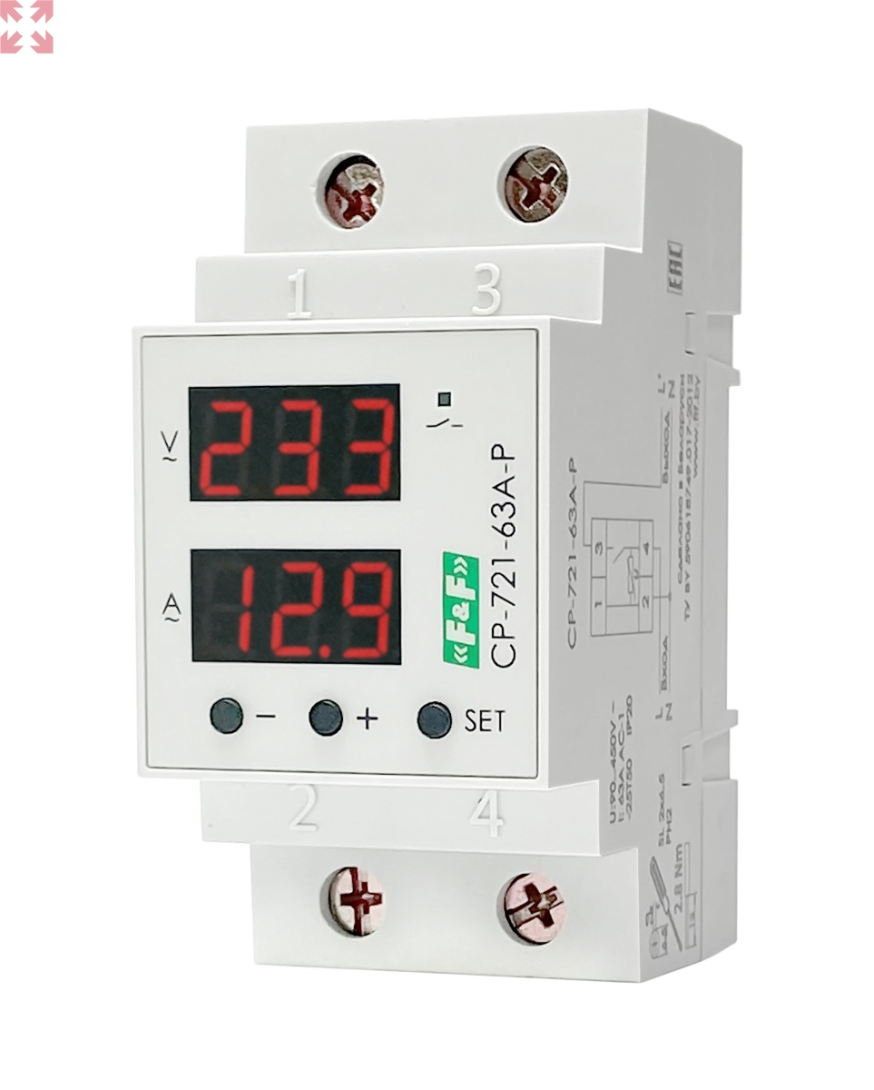 картинка Однофазное реле напряжение CP-721-63A-P, 63А, с контролем тока от магазина 100ампер