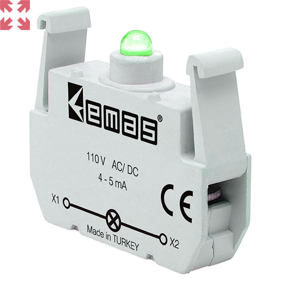 картинка Блок-контакт CBY для кнопки серии CP с зеленым светодиодом (100-230V AC) от магазина 100ампер