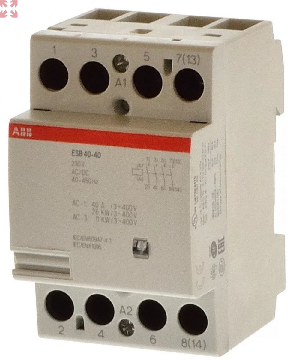 картинка ABB Контактор ESB40-40N-06 модульный (40А АС-1, 4НО), катушка 230В AC/DC от магазина 100ампер