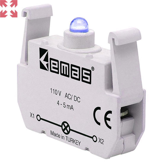 картинка Блок-контакт CB7 для кнопки серии CP с синим светодиодом (12-30V AC/DC) от магазина 100ампер