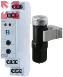 картинка SOU-1/230 Фотореле (светочувствительный автомат) на DIN-рейку с выносным датчиком. 1 - 5000Lx., напряжение питания 230V AC от магазина 100ампер