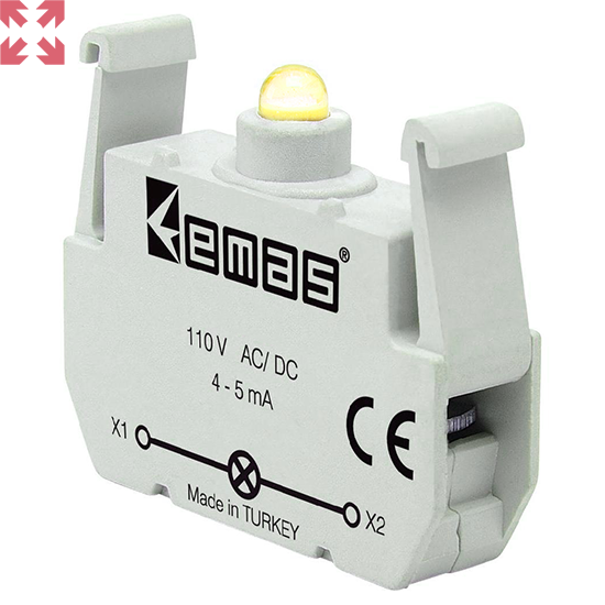 картинка Блок-контакт CB8 для кнопки серии CP с желтым светодиодом (12-30V AC/DC) от магазина 100ампер