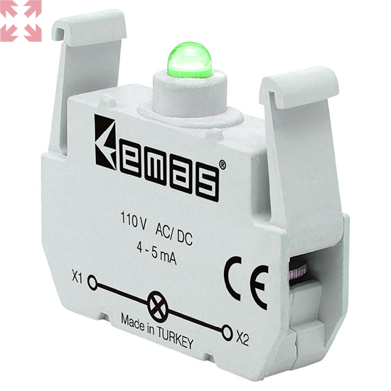 картинка Блок-контакт B9 для кнопки серии B с зеленым светодиодом (12-30V AC/DC) от магазина 100ампер