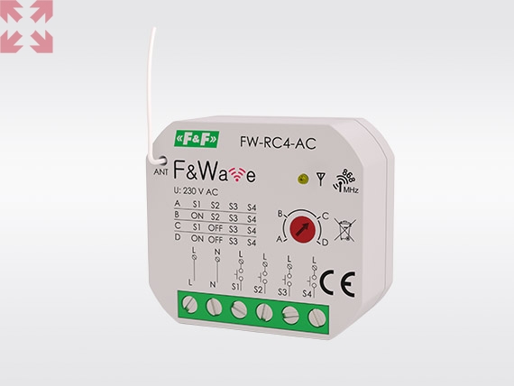 картинка Передатчик 4-х клавишный FW-RC4AC дистанционного управления, питание от сети, установка в монтажную коробку Ø60мм от магазина 100ампер