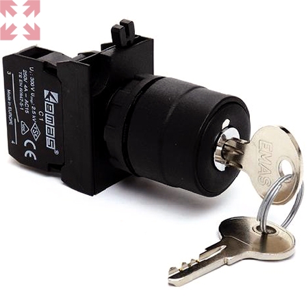 картинка Кнопка с ключом CP100AC20, 2 положения, с фиксацией, ключ вынимается во всех положениях (1НО) от магазина 100ампер