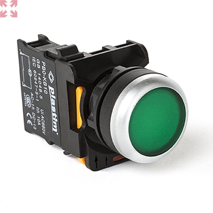 картинка Plastim, Кнопка управления, без подсветки, 1NO (Зеленый), PB0-AA31 от магазина 100ампер