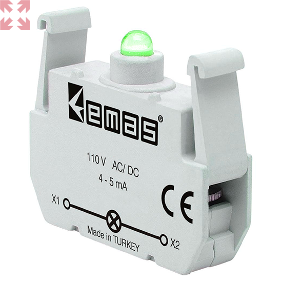 картинка Блок-контакт BY для кнопки серии B с зеленым светодиодом (100-230V AC) от магазина 100ампер