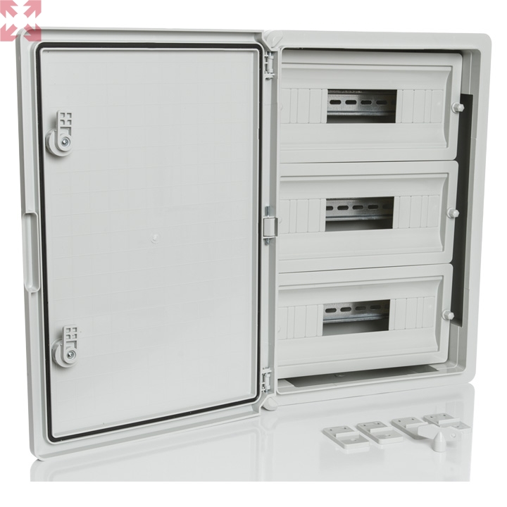 картинка Модульный пластиковый шкаф, IP65, УХЛ1., 350х500х190 на 45 модулей (15х3) Непр. Двр. от магазина 100ампер