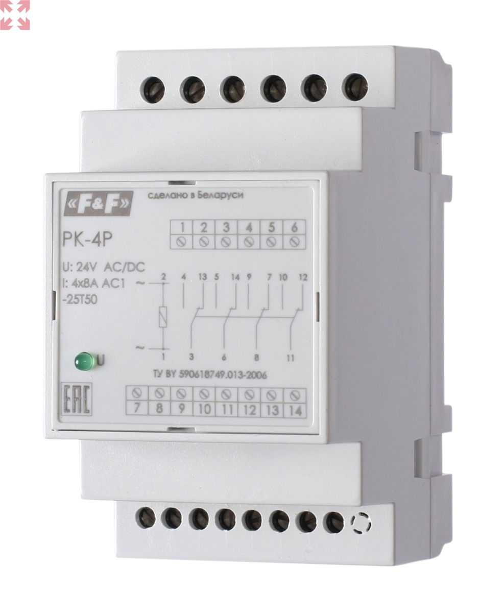картинка Промежуточное реле PK-4P/230V, 4 перекидных контакт, управление 230V AC от магазина 100ампер