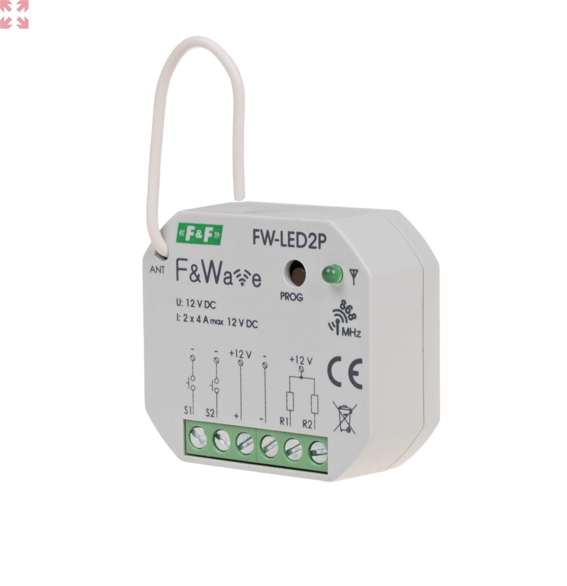 картинка Двухканальный диммер-реле FW-LED2P, для LED ламп и LED лент, soft start, локальное и удаленное управление, до 8 радио передатчиков, установка в монтажную коробку Ø60мм от магазина 100ампер