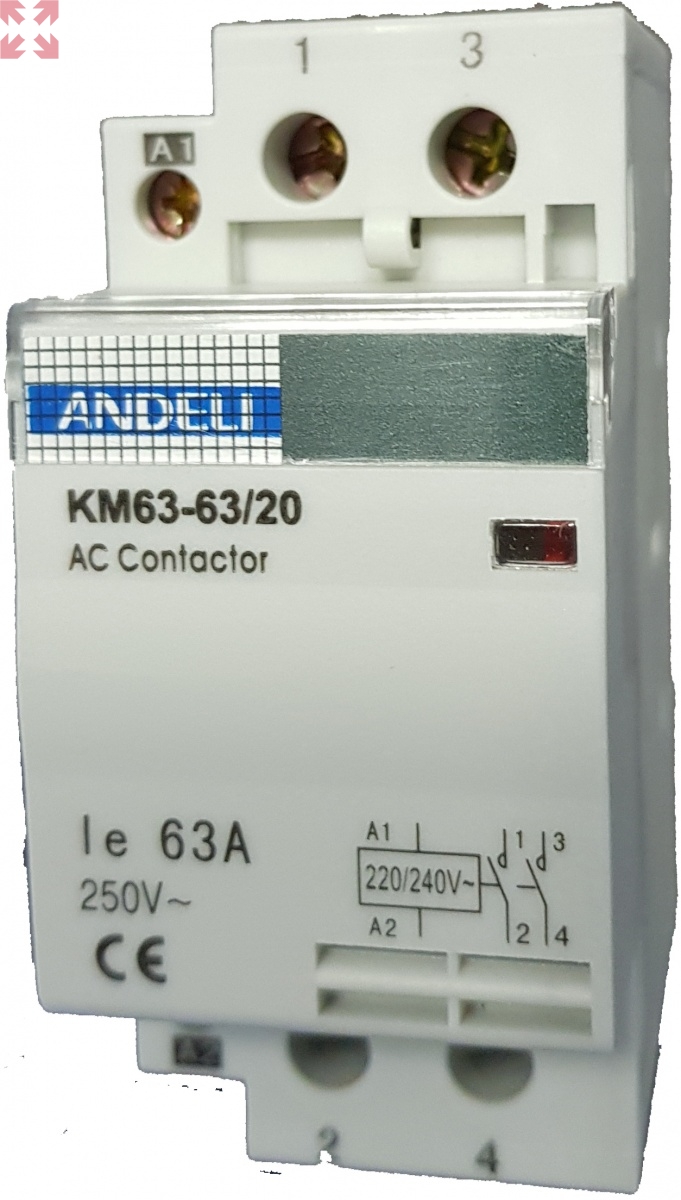 картинка Модульный контактор КМ63-63/20, 63A, 2н.о., управление 230V AC от магазина 100ампер
