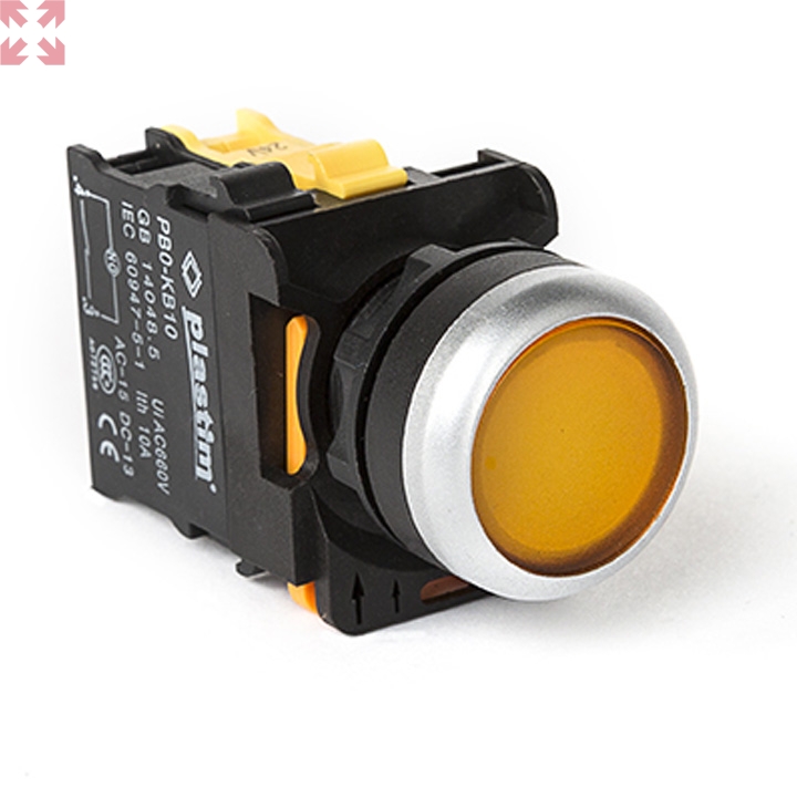 картинка Plastim, Кнопка управления с подсветкой, 1NO, AC/DC 24 В.(Жёлтый), PB0-AW35B5 от магазина 100ампер