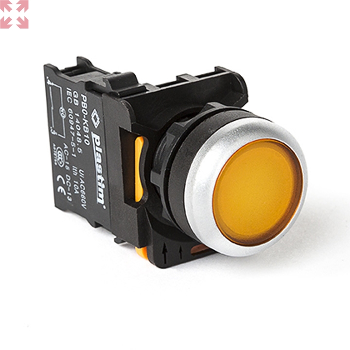 картинка Plastim, Кнопка управления, без подсветки, 1NO (Желтый), PB0-AA51 от магазина 100ампер