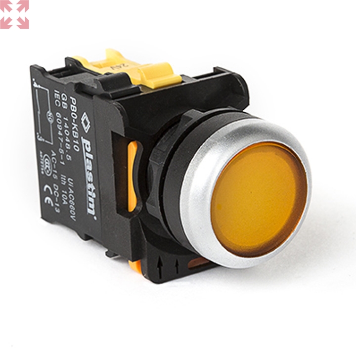 картинка Plastim, Кнопка управления, с подсветкой 230VAC, 1NO (Желтый), PB0-AW35M5 от магазина 100ампер