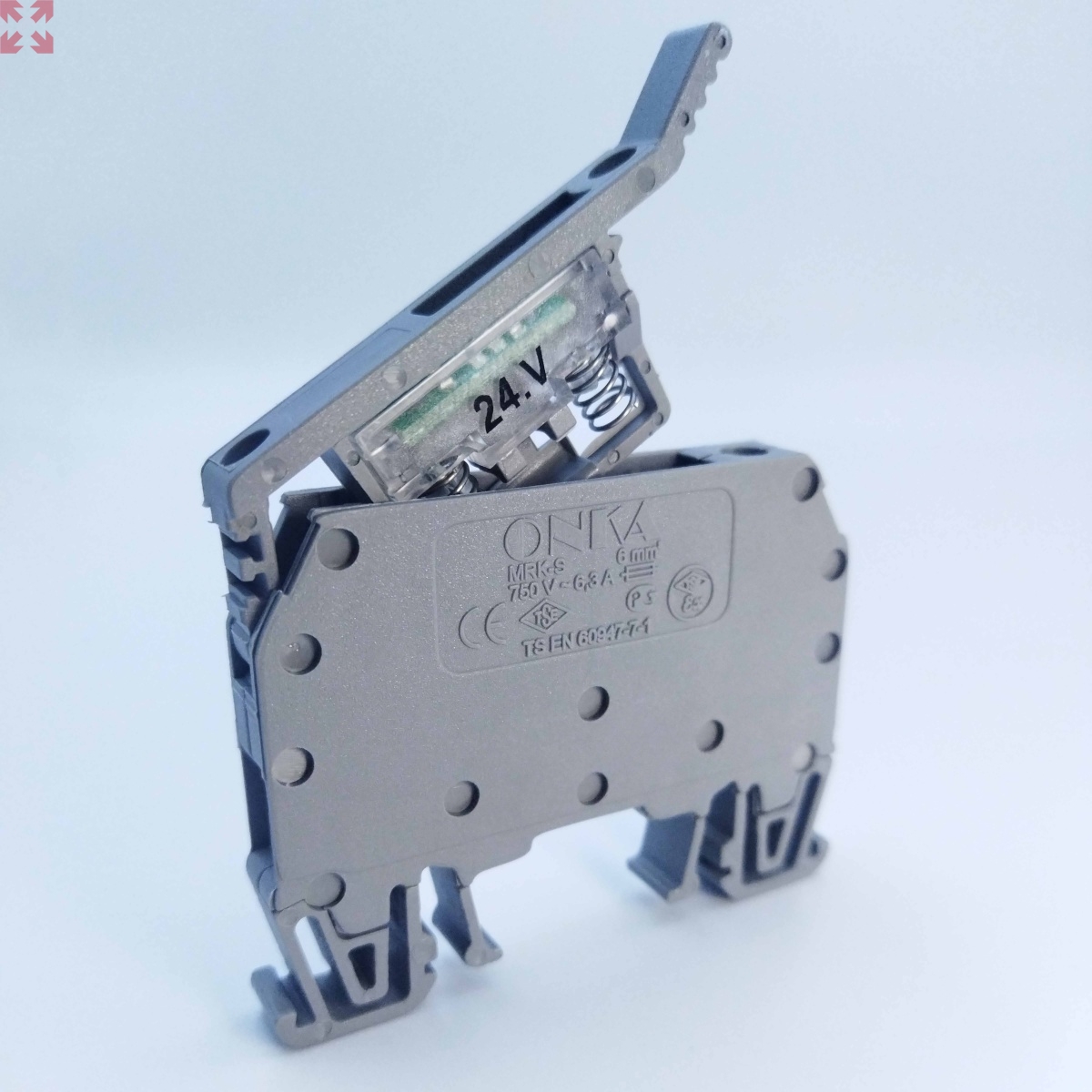 картинка Клеммник с держ. предохр., MRK 6S LD 24VAC/DC (5х20) с индикацией 24V AC/DC на DIN-рейку, 6 мм.кв. (серый) (1352) от магазина 100ампер