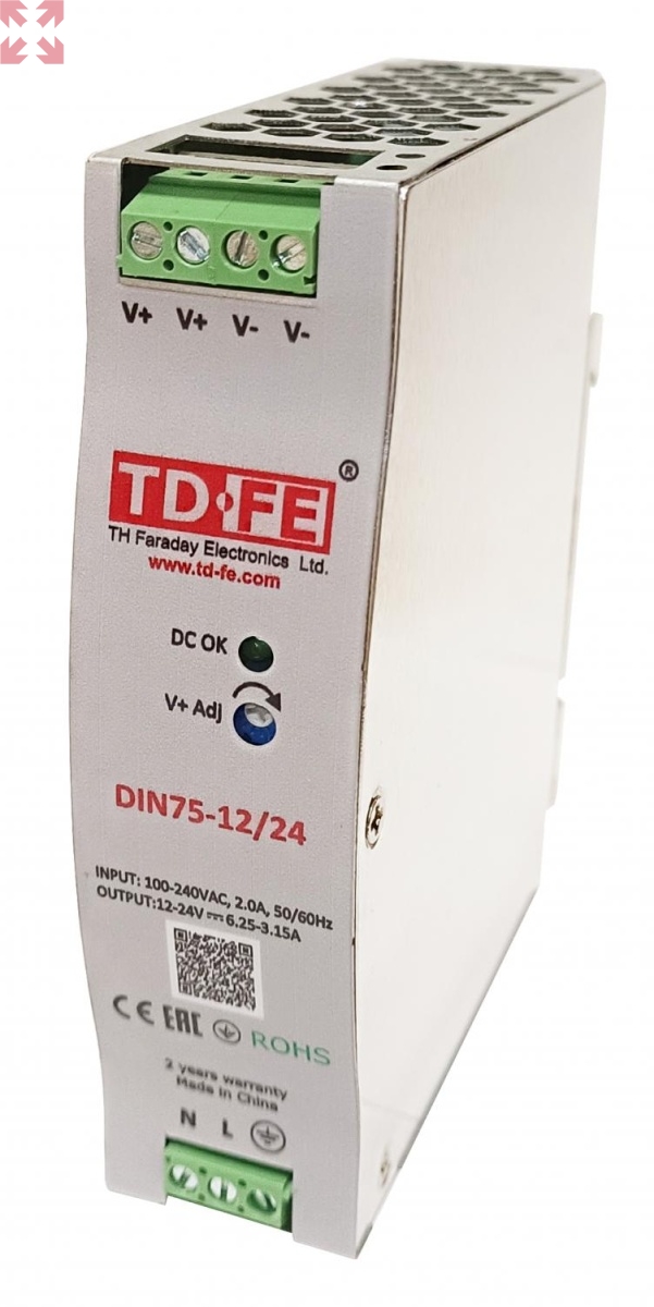 картинка Модульный блок питания на DIN-рейку 75W, 12/24V, DIN75-12/24 от магазина 100ампер