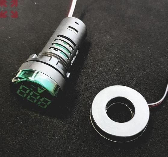 картинка Сигнальная лампа со встроенным амперметром 1 - 100А, D22, питание 230V AC, трансформатор тока в комплекте, зеленая от магазина 100ампер