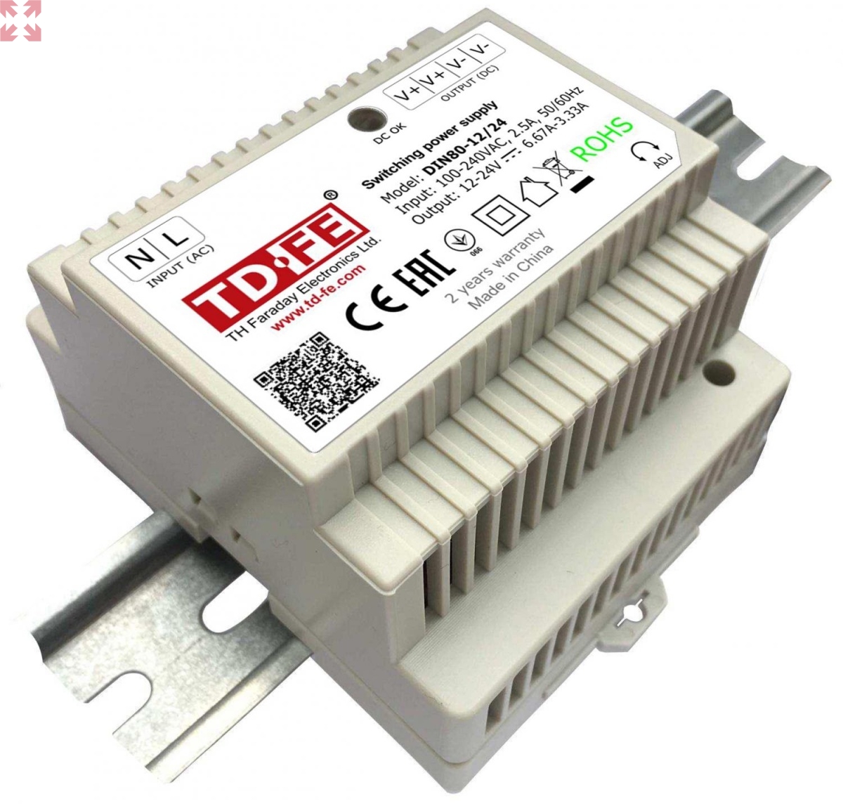 картинка Модульный блок питания на DIN-рейку 80W, 12-24V, DIN80-12/24 от магазина 100ампер