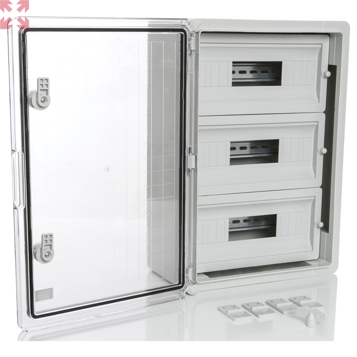картинка Модульный пластиковый шкаф, IP65, УХЛ1., 350х500х190 на 45 модулей (15х3) Прз. Двр. от магазина 100ампер