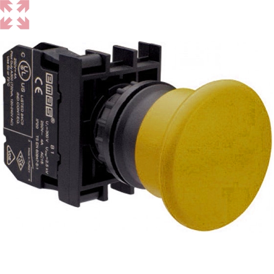 картинка Кнопка "Грибок" B100MS желтая без фиксации (1НО) от магазина 100ампер
