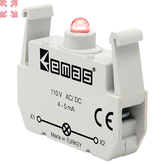 картинка Блок-контакт BK для кнопки серии B с красным светодиодом (100-230V AC) от магазина 100ампер