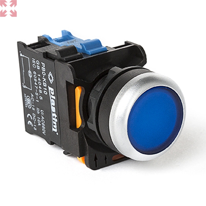 картинка Plastim, Кнопка управления, с подсветкой 230VAC, 1NO (Синий), PB0-AW36M5 от магазина 100ампер
